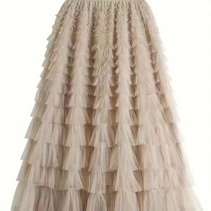 Elegant Cream Tiered Ruffled Skirt